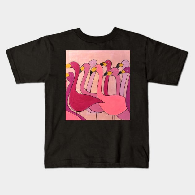 Pink Flock Kids T-Shirt by MyCraftyNell